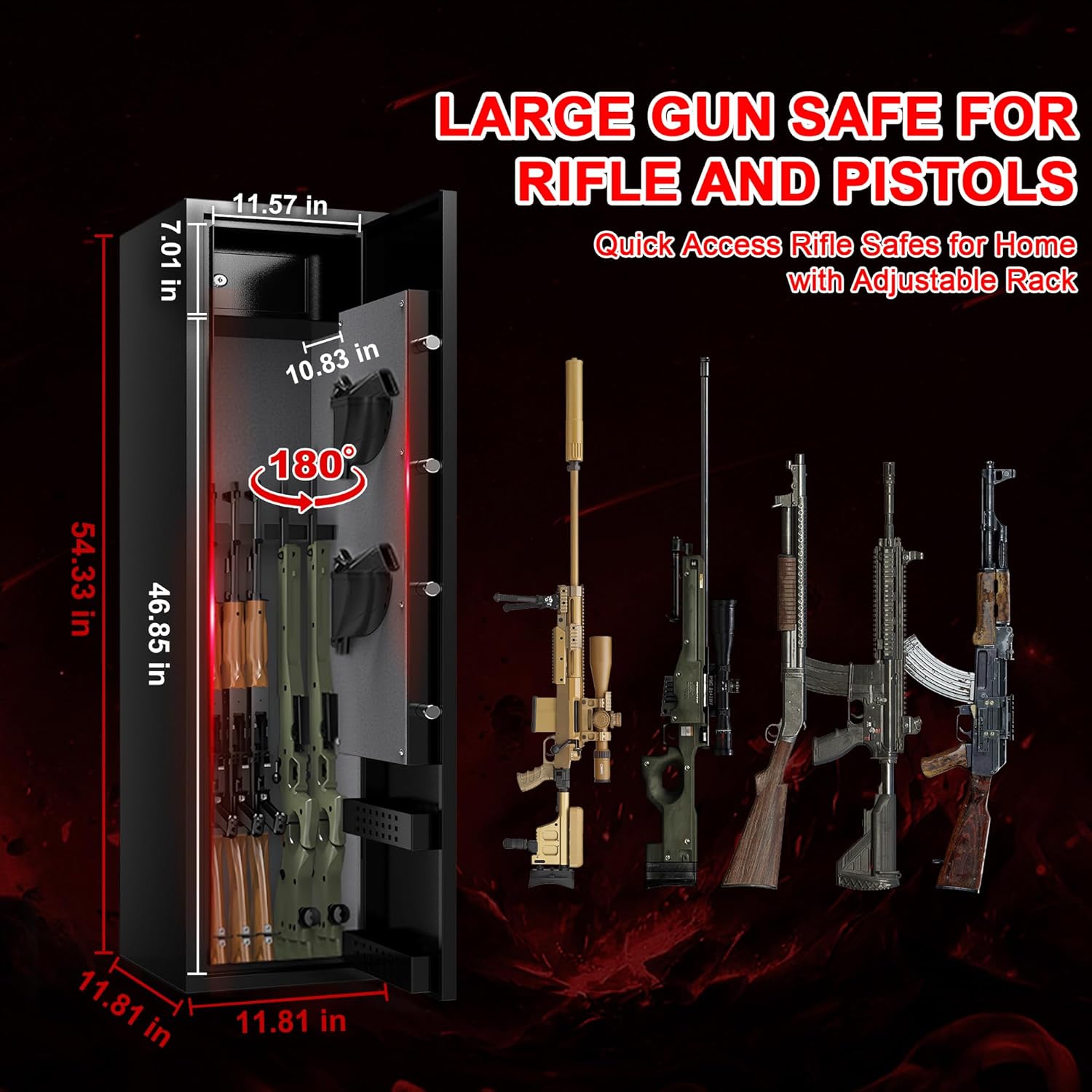 6-8 Quick-Access Gun Safe, Gun Safe for Rifles and Pistols for Home, Dual Alarm & Mute System, Metal Gun Cabinet for Rifles and Shotguns with Internal Cabinet, No Assembly Required