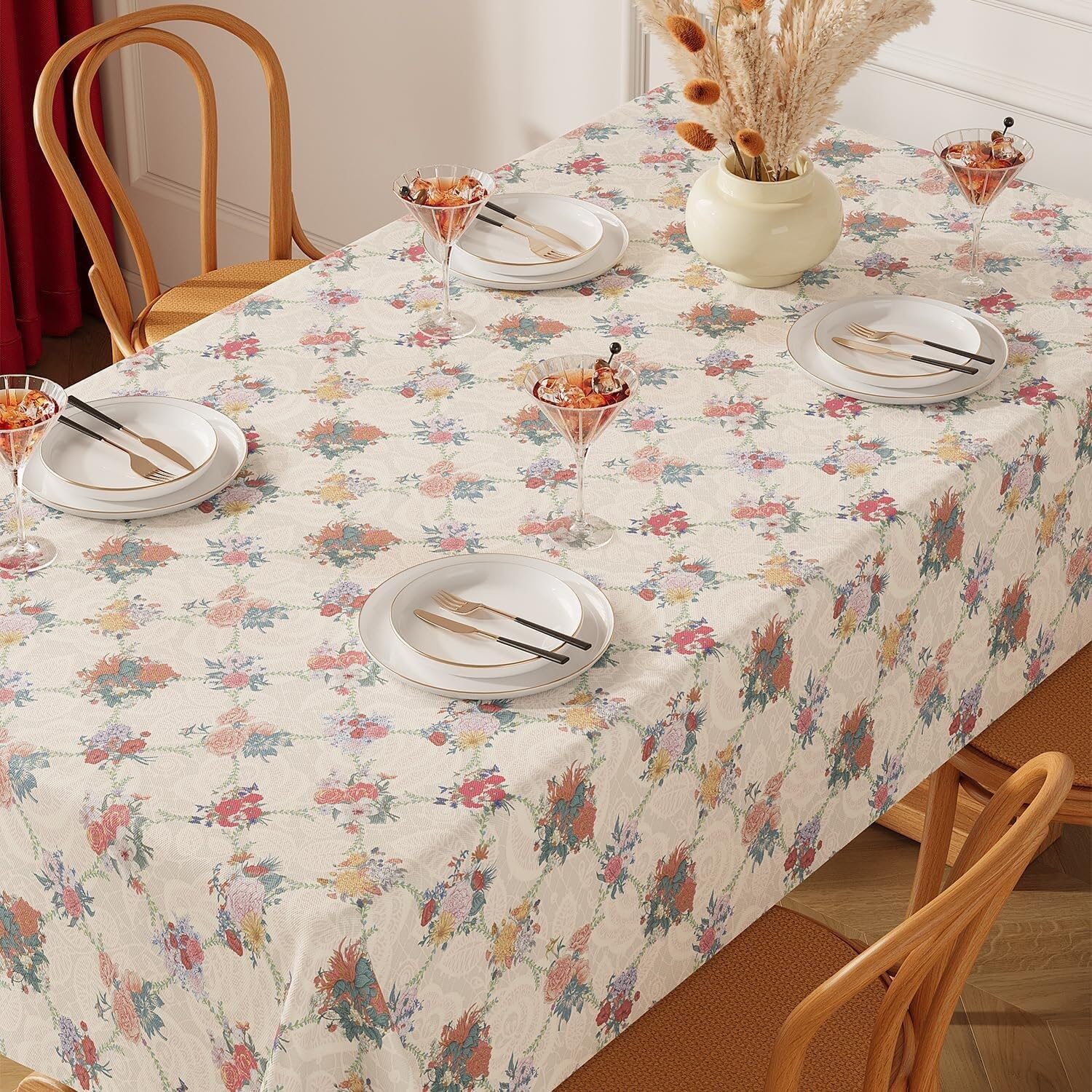 KIJyfgTR Rustic Floral Style Rectangular Tablecloth For Kitchen Worktop Decoration(Rose,140x260cm)