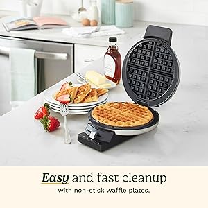 Cuisinart Waffle Maker, 1250W Round Classic Waffle Iron, 5-Setting Adjustable Browning Control, WMR-CANAS, Brushed Stainless