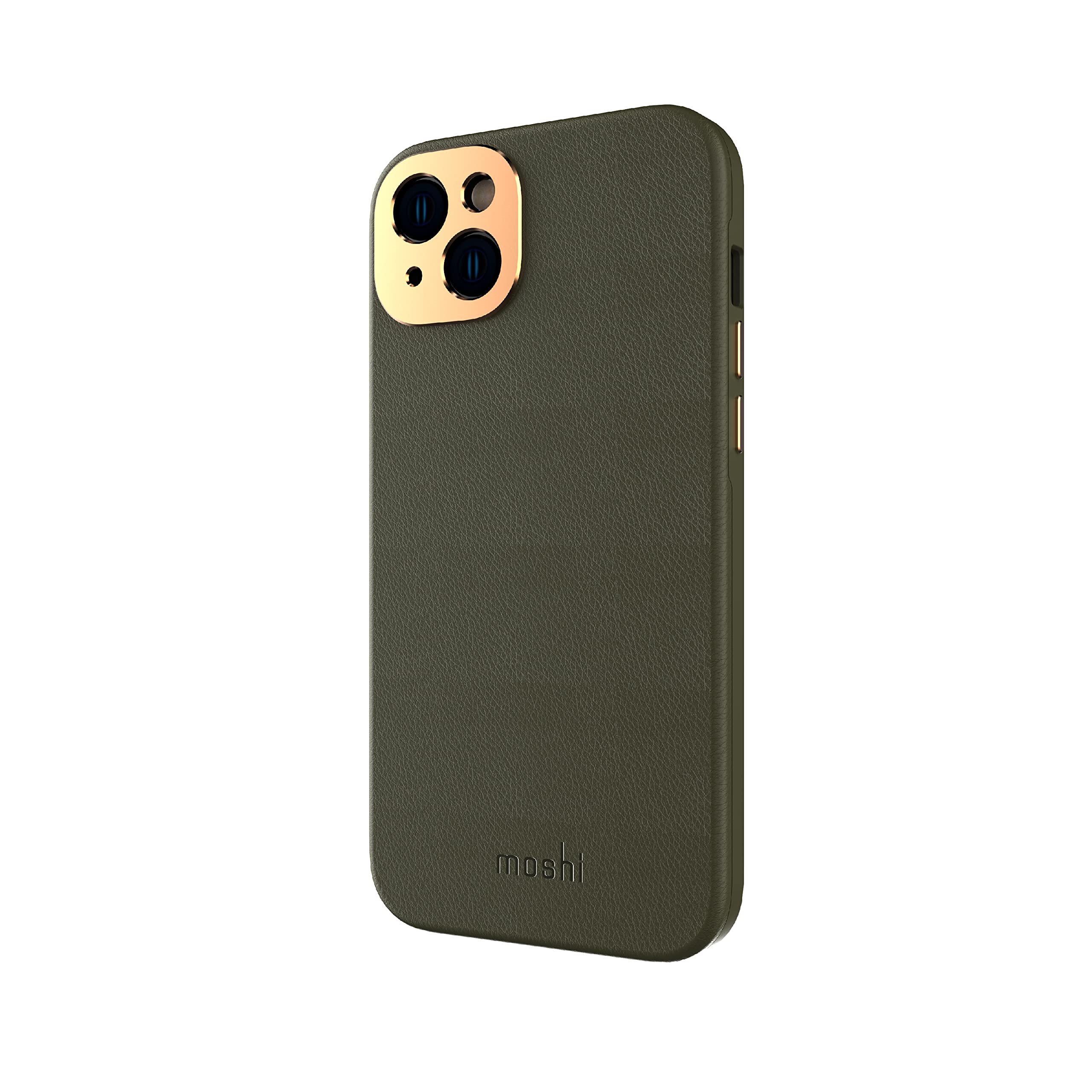 Moshi Napa Premium Leather Case (for iPhone 14 Plus 6.7 Inch) - Compatible with MagSafe | Aviation-Grade Aluminum Raised Lens and Buttons for Full