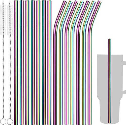 Tomorotec Pajitas de 40 onzas, 14 popotes de repuesto de acero inoxidable para vasos Stanley Adventure Quencher de viaje con cepillos de limpieza, 2