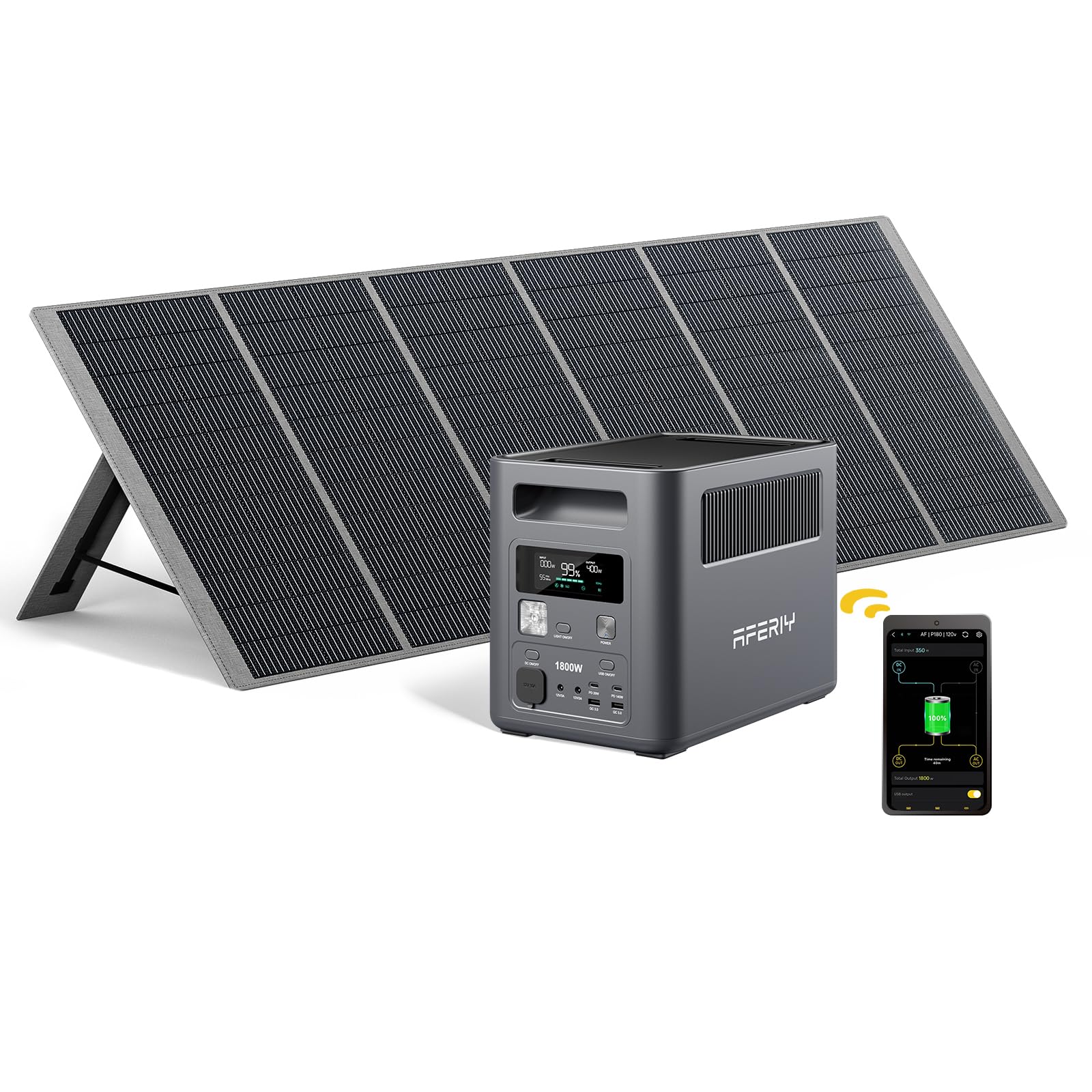 AFERIY 1800W Solargenerator mit Solarpanel 400W, 1024Wh LiFePO4 & 1Std Schnellladung Solar Powerstation, mit APP, 9 Ausgänge, <10ms USV, BMS, Reine Sinuswelle 230V, für Camping/Garten/RV/Notfall