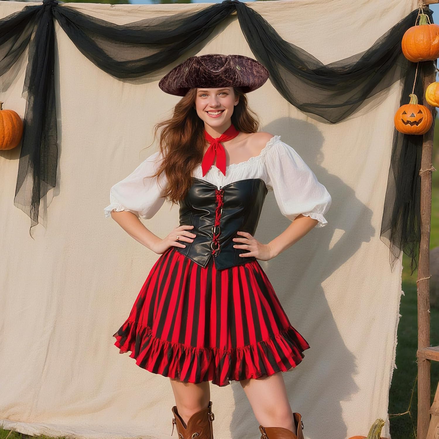 Adult Brown Tricorn Pirate Hat for Halloween Costume Accessories - Sturdy Box Packaging - for Women Men Kids - Image 3