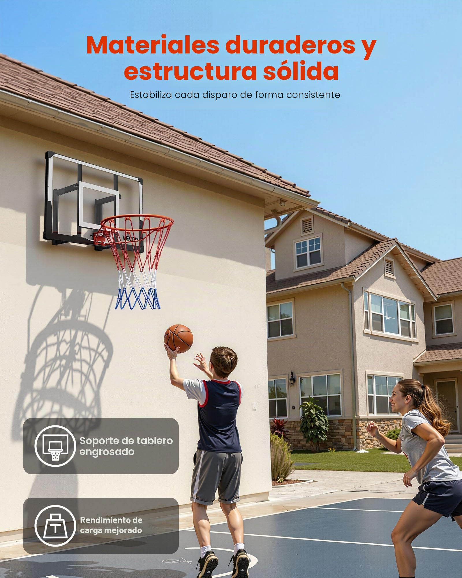 VEVOR Aro de Baloncesto, Montaje en Pared, con Tablero de Policarbonato de 1117,6 mm y 2 mm de Grosor, Red de Baloncesto de Nailon Tejido Reforzado, Ideal para Un Juego Profesional y Divertido