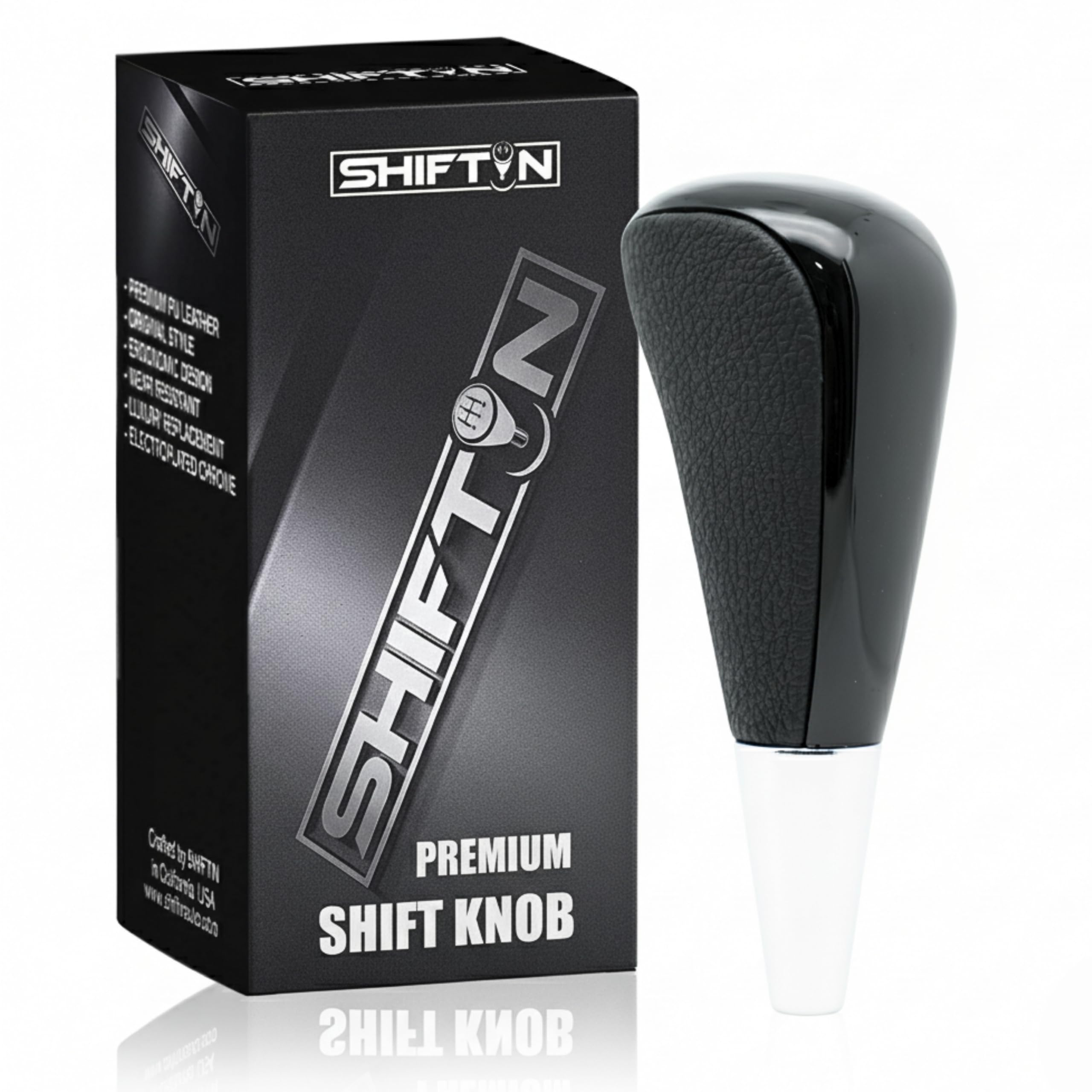 Large Big Replacement Gear Shift Knob Shifter fits Toyota 4Runner Tacoma SUVs and Lexus LX 570 470 LS 400 RX 350, Acura, Mazda, Scion, with M8 Thread (Black Leather/Piano Black)