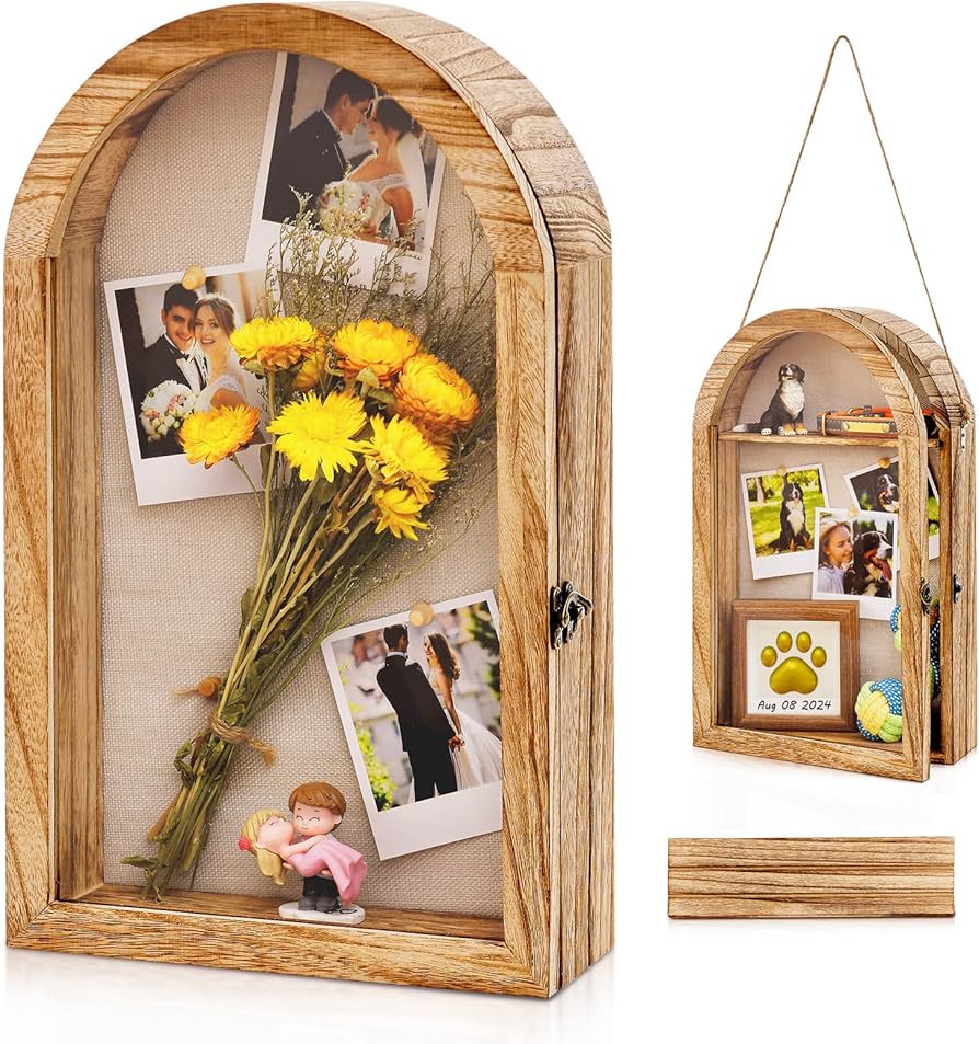 Shadow Box Frame 10x16 Large Shadow Boxes Display Cases with Linen Back and Removable Shelves, Picture Frame Wedding Bouquet Memorabilia Medals Photos Memory Box for Keepsakes, Carbonized Brown