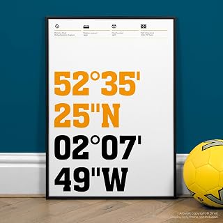 Wolverhampton Wanderers, Molineux' Stadium Coordinates, Prints and Posters, Football Gifts By Dinkit