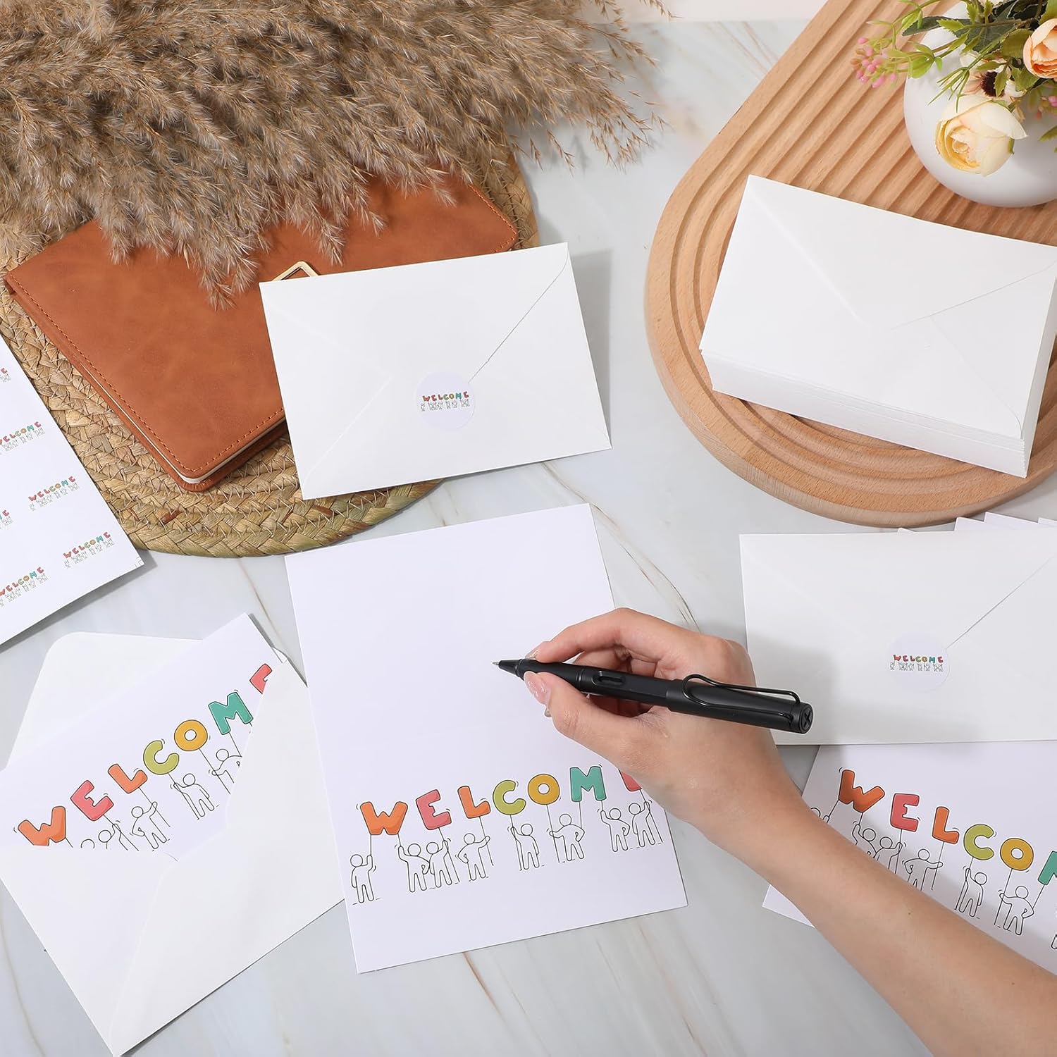 Harloon 50 Sets Welcome Cards for Employees Guests Welcome Card with Envelopes and Welcome Stickers Blank Interior Business Greeting Card Welcome Postcards for Work Team Guest Employee - Image 4