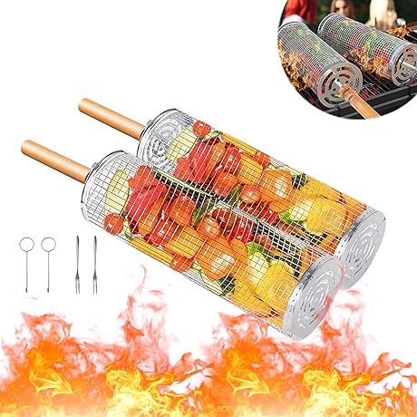 Rolling Barbecue Grill Basket