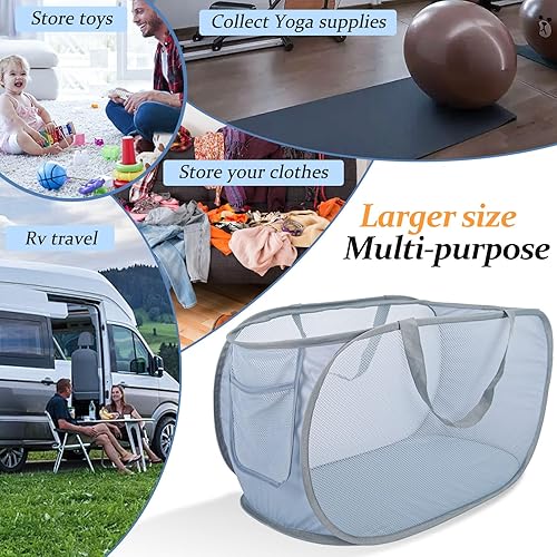 Miniatura 4 de NairSnow Cestas plegables para la lavandería, paquete de 2 cestas desplegables con asas, cesta portátil para escalera, cestas decorativas para