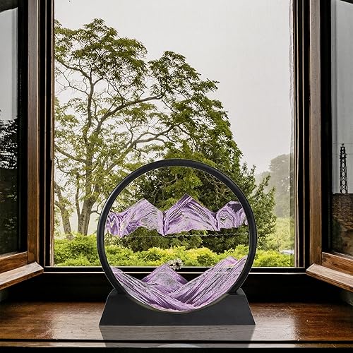 Miniatura 52 de Winthfure Arte de arena en movimiento, regalo de Navidad – Paisaje de arena de mar profundo 3D en marco de arena redonda de vidrio, juguetes de arte