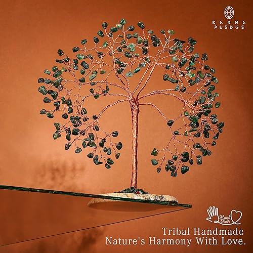 Miniatura 6 de KARMAPLEDGE - Árbol de cristales para decoración del hogar y la oficina, piedras curativas de aventurina verde, árbol de cristal hecho a mano del