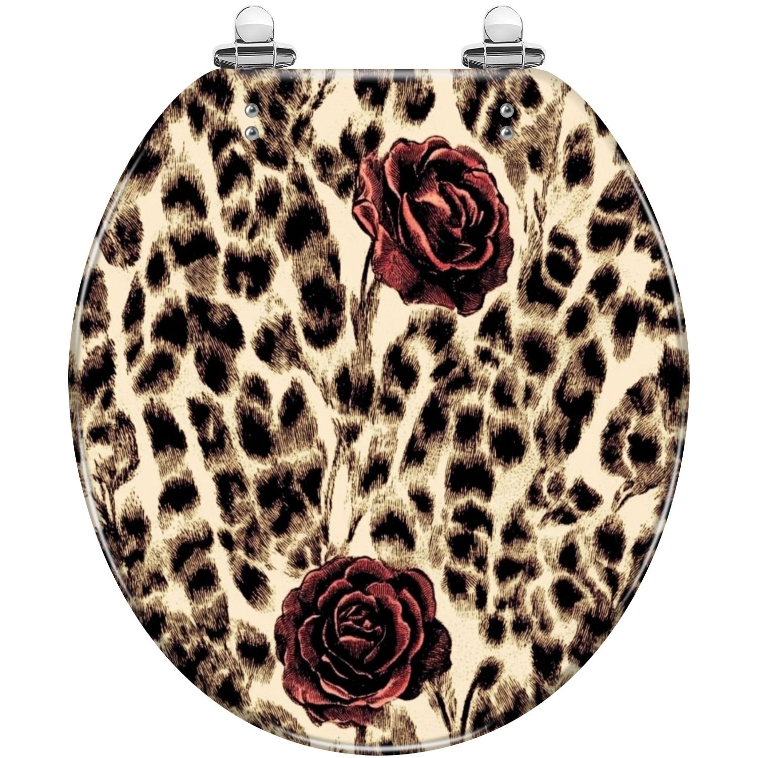 Tazyyzuu Multi7 Leopard Skin Round Toilet Seat Seamless Resin Slow Close Lid Quick Release Hinges Easy Clean(,16.5X14.5)