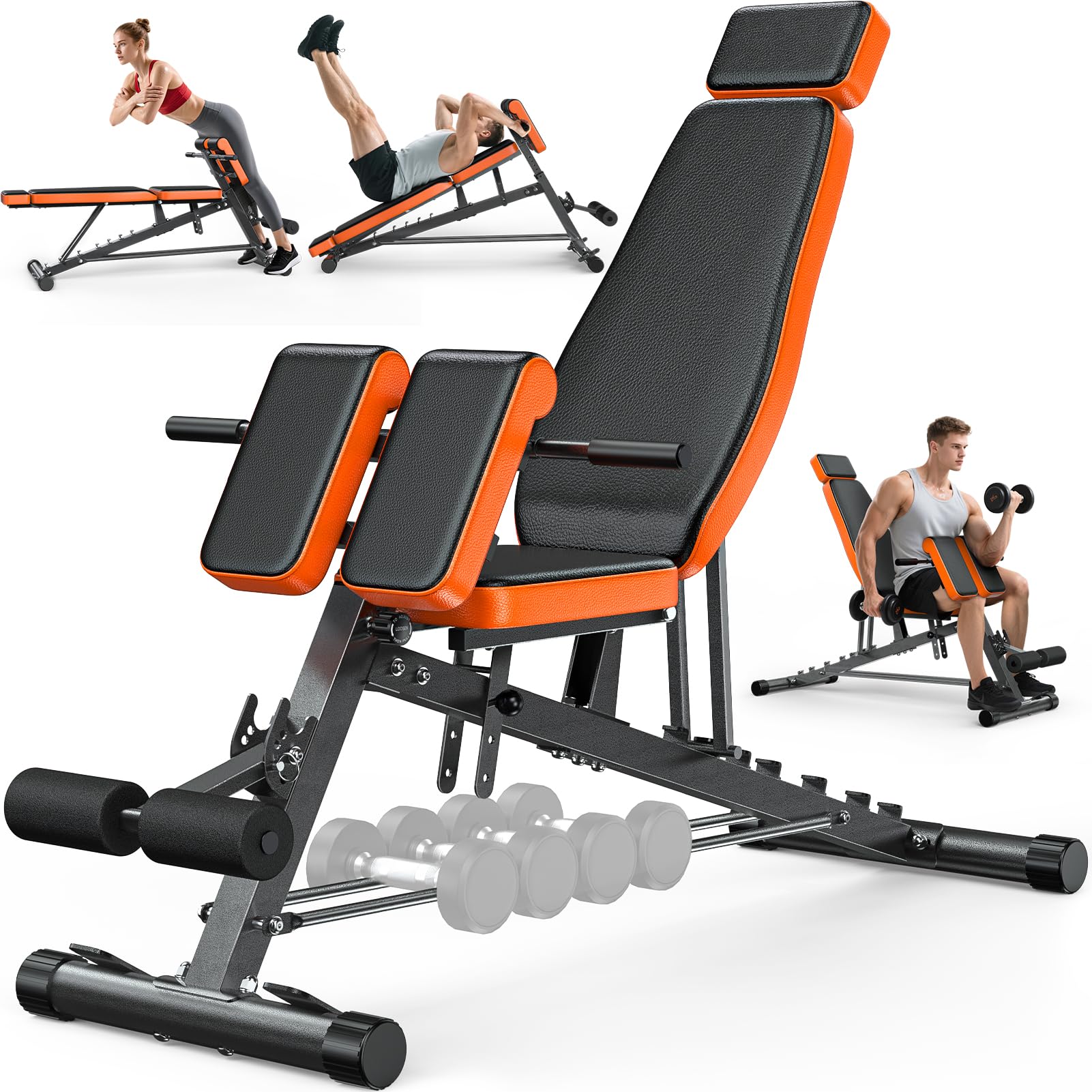 XDDIAS Hantelbank Multifunktionale Schrägbank, Verstellbar Hyper rückenstrecker Gerät, 4 in 1 sit up bank mit Stützpolster, 8-Fach rückentrainer trainingsbank für flach, Neigung nach unten und oben