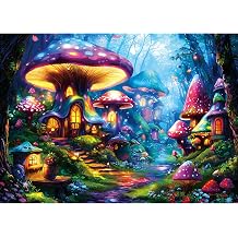 Puzzles for Adults 1000 Pieces Mushroom Village Jigsaw Puzzles Forest Fantasy Night for Challenging Game Adults Seniors Home Decor Great Gift, 27.5 x 19.7 Inch