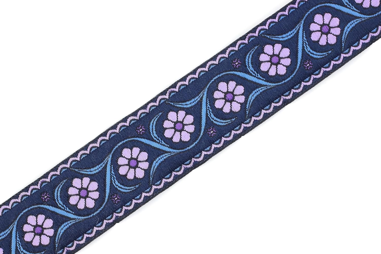 11 Yard Spool 1.37" Purple and Dark Blue Daisy Blossom Jacquard Ribbon Trim Woven Border Embroidery Lace Tape DIY Craft Accessories Embellishment 35938 V5