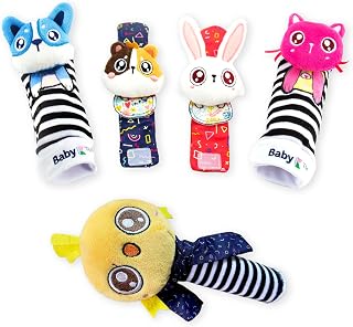 Baby Rattles Socks & Hand Rattle for Girls & Boys (Pet+Bird Set A) - Baby Toys 6-12 Months - Wrist Rattles and Foot Rattles - Baby Toys for Newborns As Gift - Easy to Wear Baby Rattle Toys