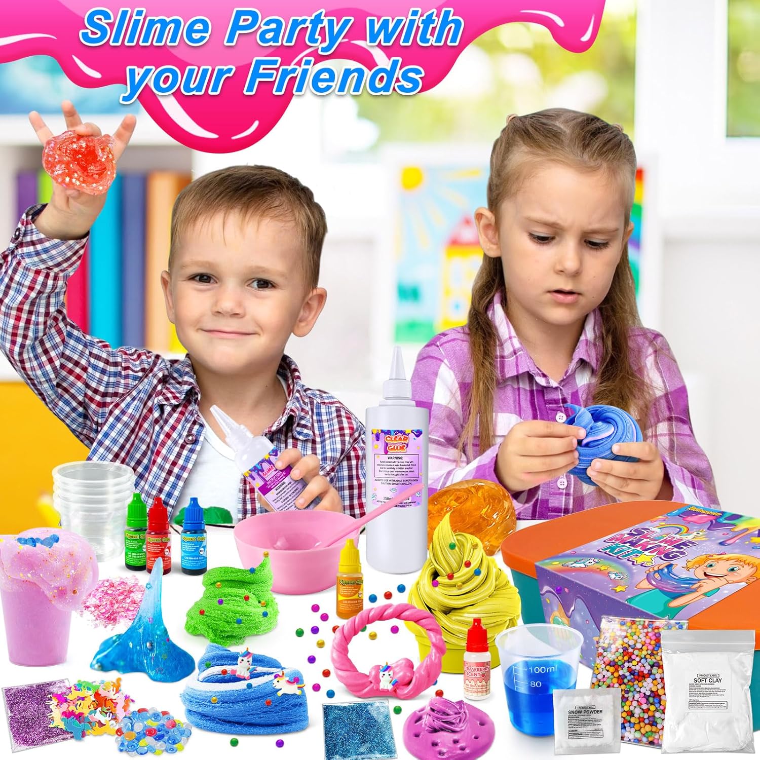 YOPINSAND DIY Slime Kit for Girls, Slime Making Kit for Girls 3-12, Glimmer Crunchy, Butter, Foam, Cloud Slime with Add-ins, Foam Balls, Charms, Party Favors Gift Toys for Kids