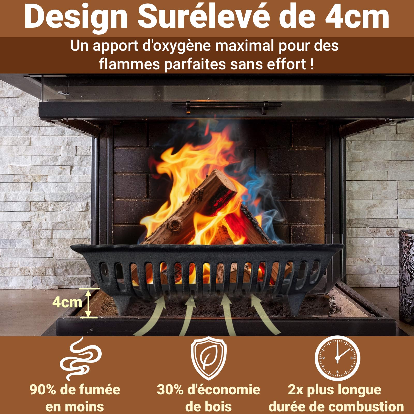 Amagaeli 61cm Grille de Cheminée en Fer Forgé 12 Barreaux 1,8cm pour Poêle à Bois
