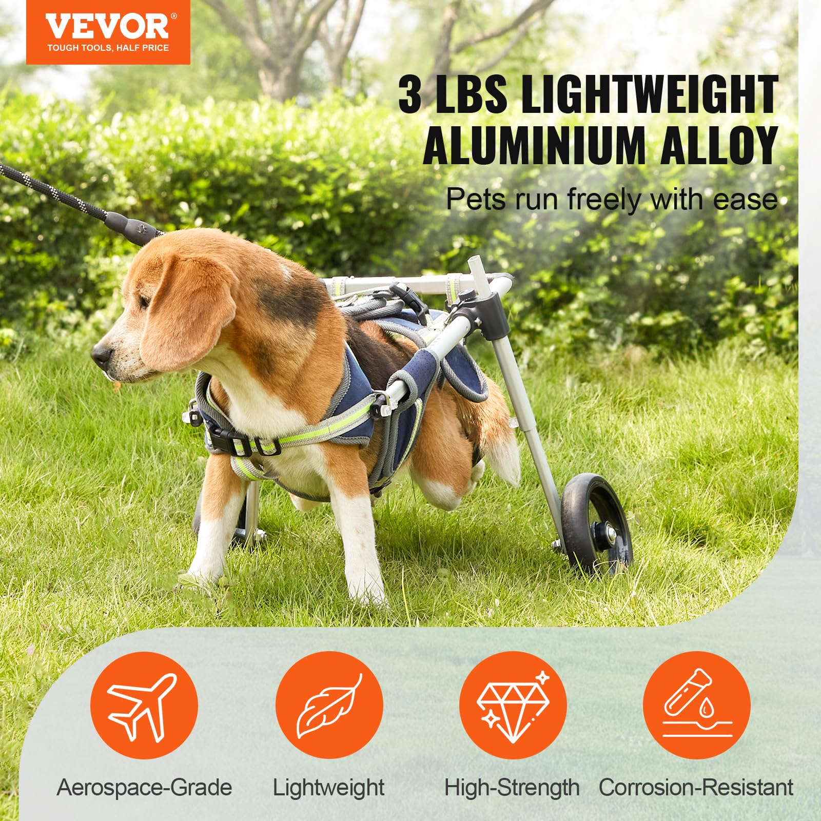 VEVOR Fauteuil Roulant pour Chien 2 Roues pour Pattes arrières, Fauteuil Roulant pour Animaux de Compagnie léger et réglable pour la guérison Membres postérieurs des blessés, handicapés, paralysie, S