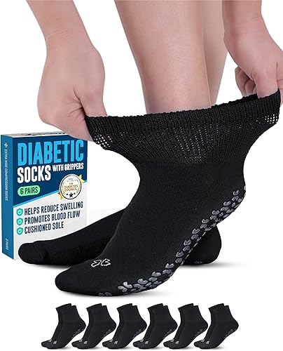 Doctor's Select Non Slip Diabetic Socks for Women & Men - 6 Pairs | Diabetic Socks with Grippers | Yoga, Pilates, Hospital