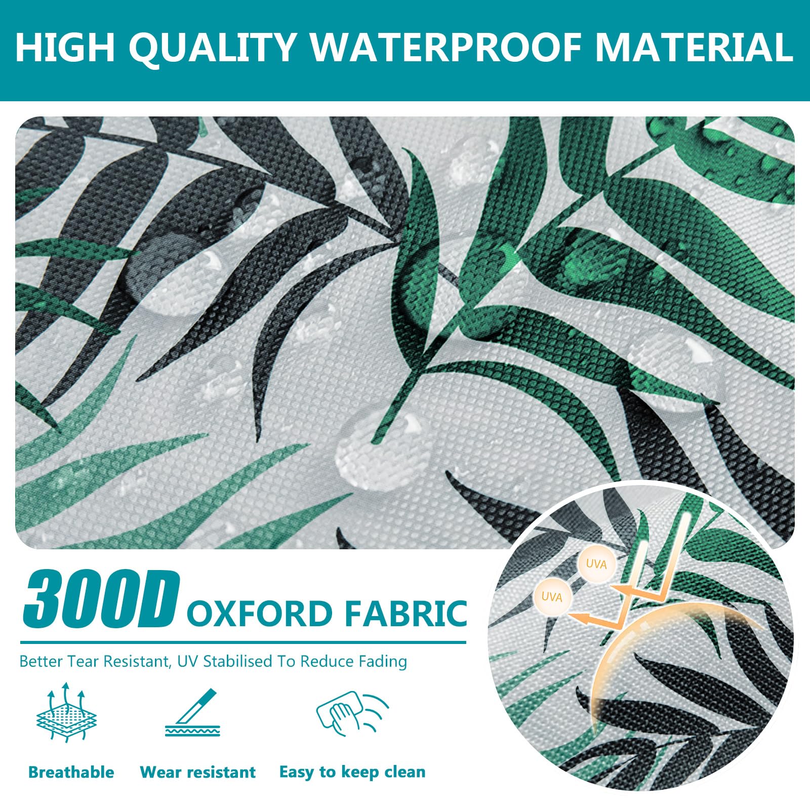 SYLC Set of 3 Garden Outdoor Cushion Covers, Waterproof Sofa Seat Covers with Zip, Seat Covers for Living Room Patio (Green Leaf, 2 x 50 x 5 cm + 1 x 107 x 46 x 8 cm) - 4