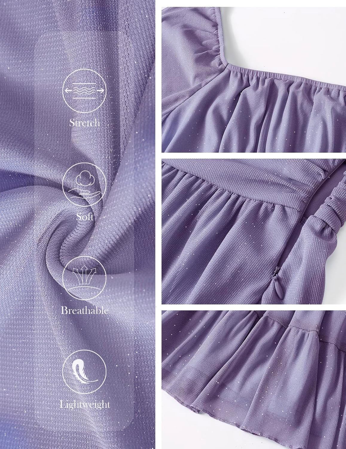 Bridesmay Women's Sparkly Long Sleeve Short Party Dresses 2026 Square Neck Flowy Mini Prom Dress - Image 6