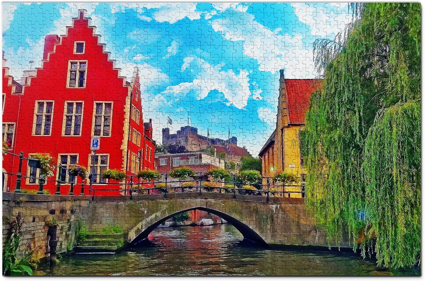 Belgium Jigsaw Puzzle 1000 Piece Belgium St. Michael's Bridge Ghent Puzzle Travel Souvenir Wooden