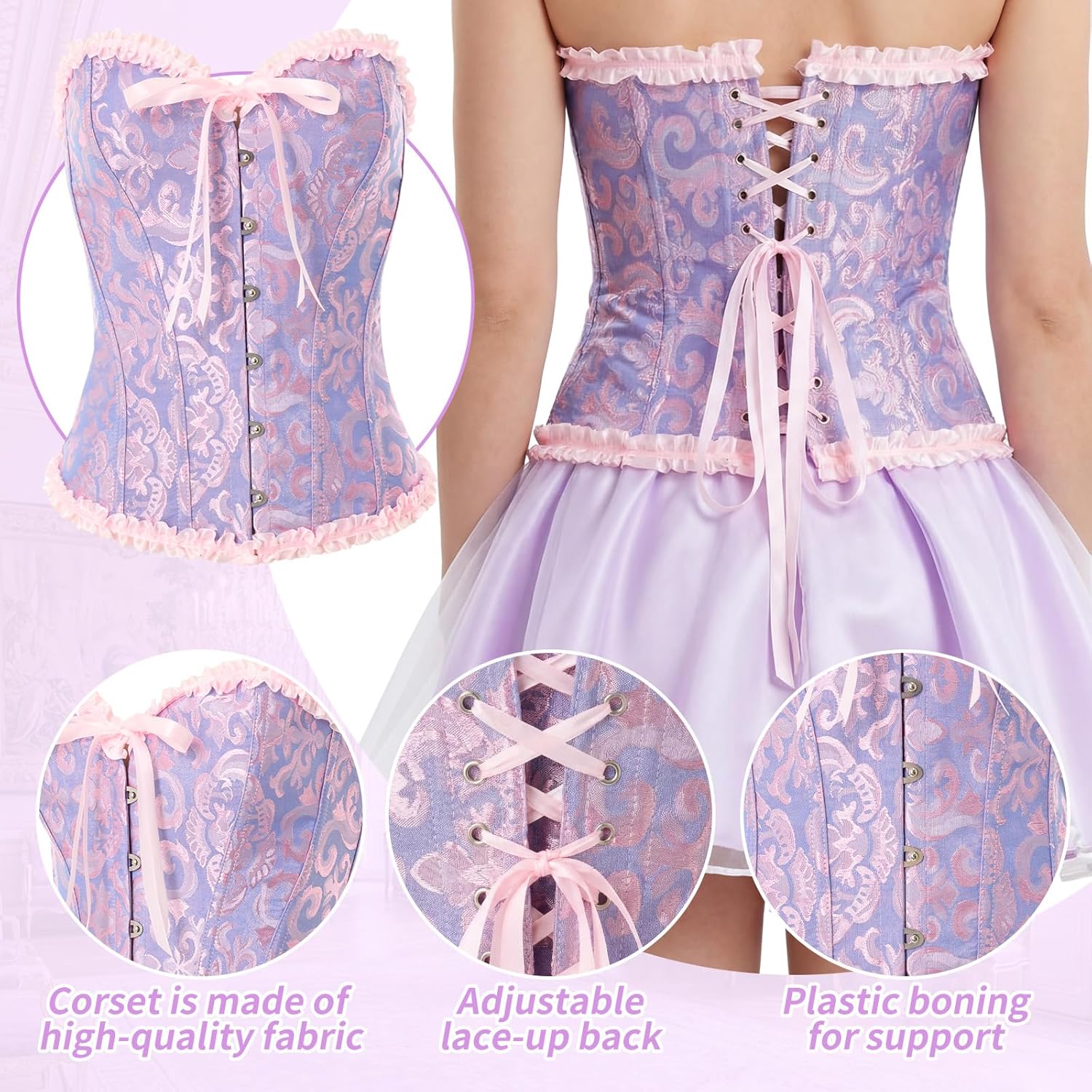 Halloween Adult Princess Costume Set Include Corset Tiara Puffy Mini Skirt Long Satin Gloves Knee High Socks - Image 5