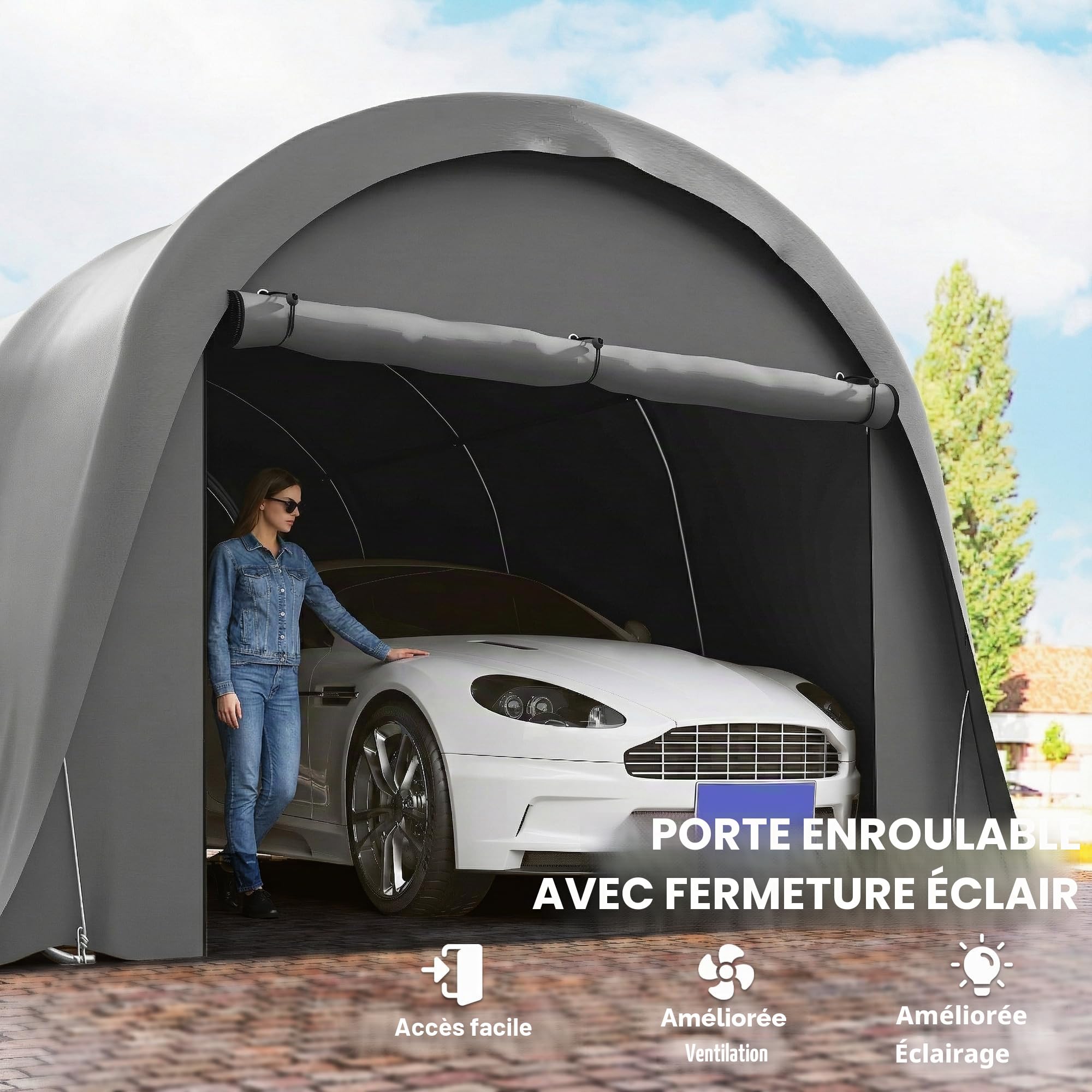 Outsunny Carport, tente, 3 x 6 m, étanche, avec parois latérales amovibles, grand toit arqué, UPF50+, résistante à l'hiver, résistante aux UV, pour voiture, SUV, bateau, gris foncé