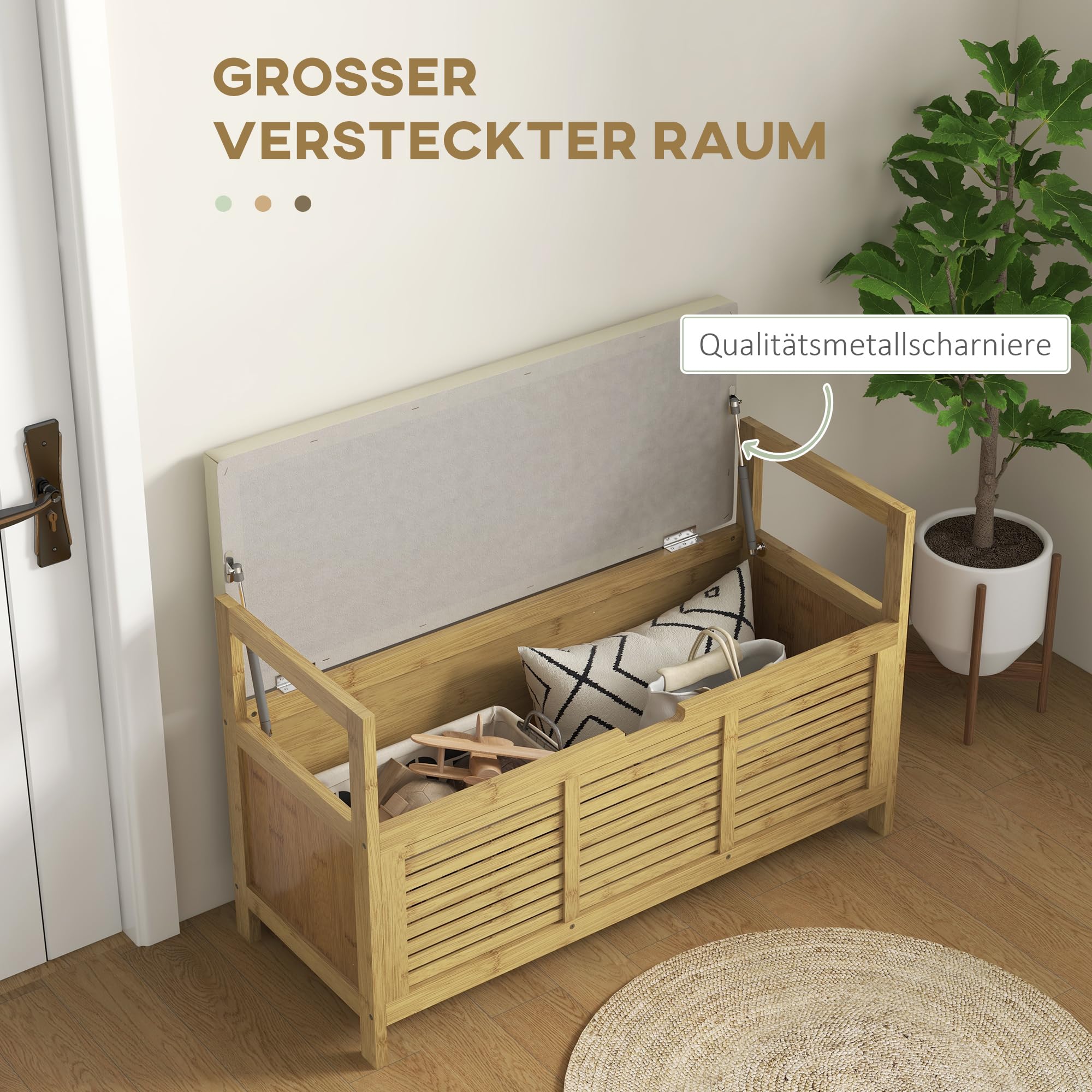 HOMCOM Schuhbank mit Sitzfläche Bambus Wohnzimmer 100 x 40 x 60 cm Natur