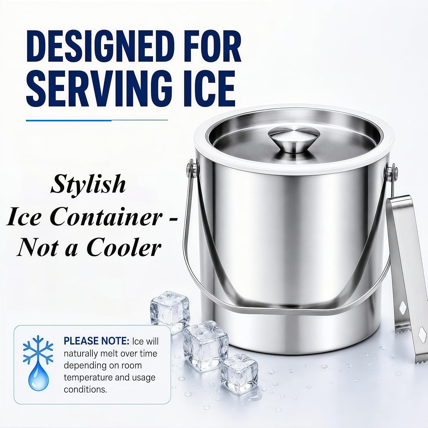 3L Stainless Steel Ice Bucket with Lid & Tongs for Parties