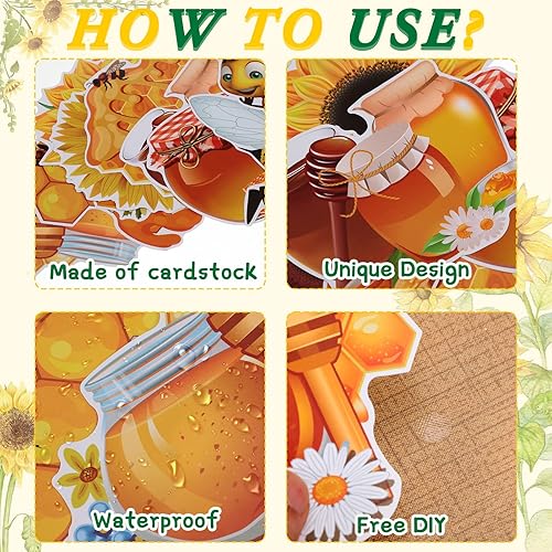 Miniatura 3 de Hotop 48 recortes temáticos de abejas, decoración de tablón de anuncios para aula, recortes de miel, panales, recortes de casa de abejas,