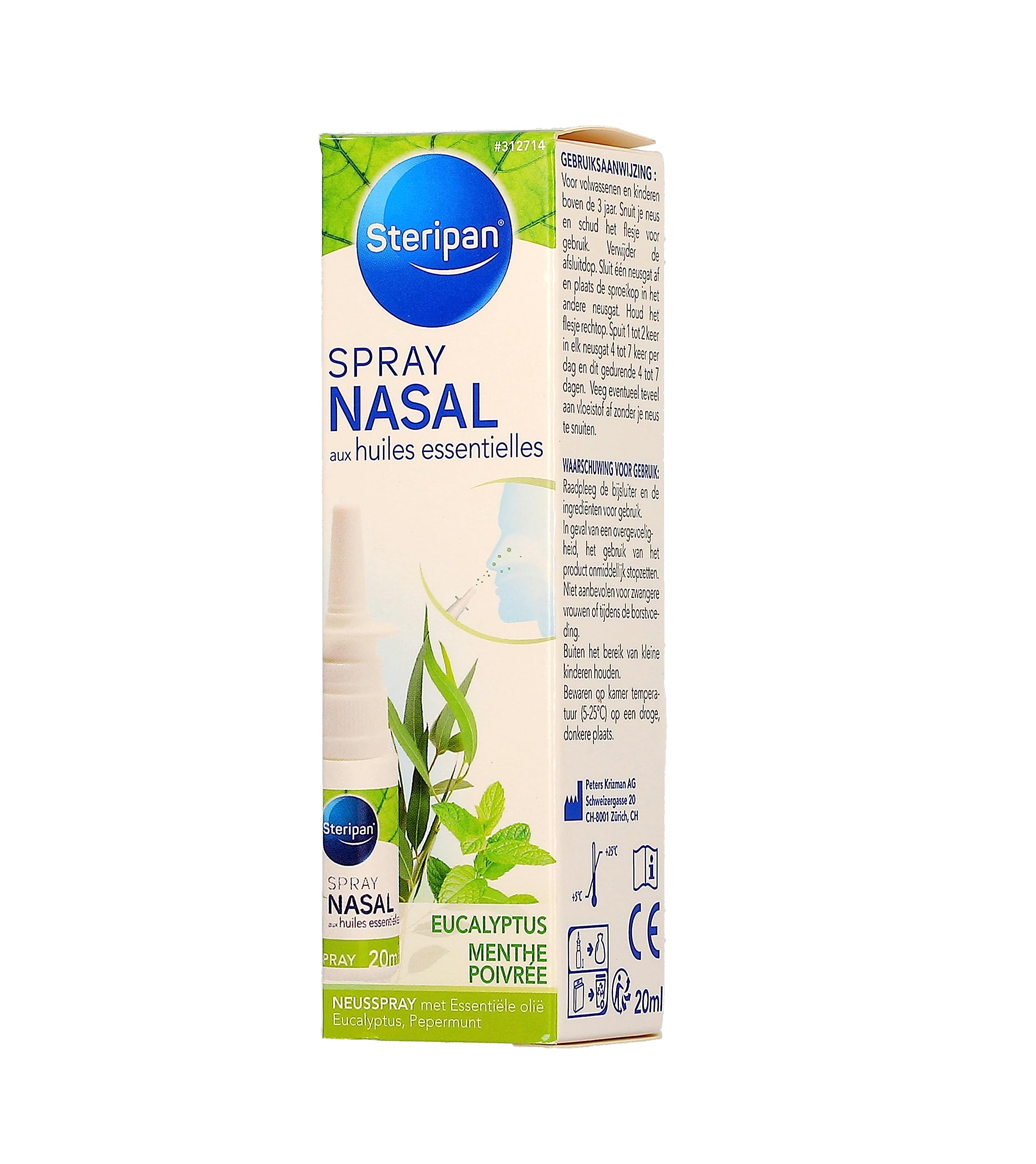 Steripan - Spray Nasal Décongestionnant - Aux Huiles Essentielles - Eucalyptus et Menthe Poivrée - 20ml