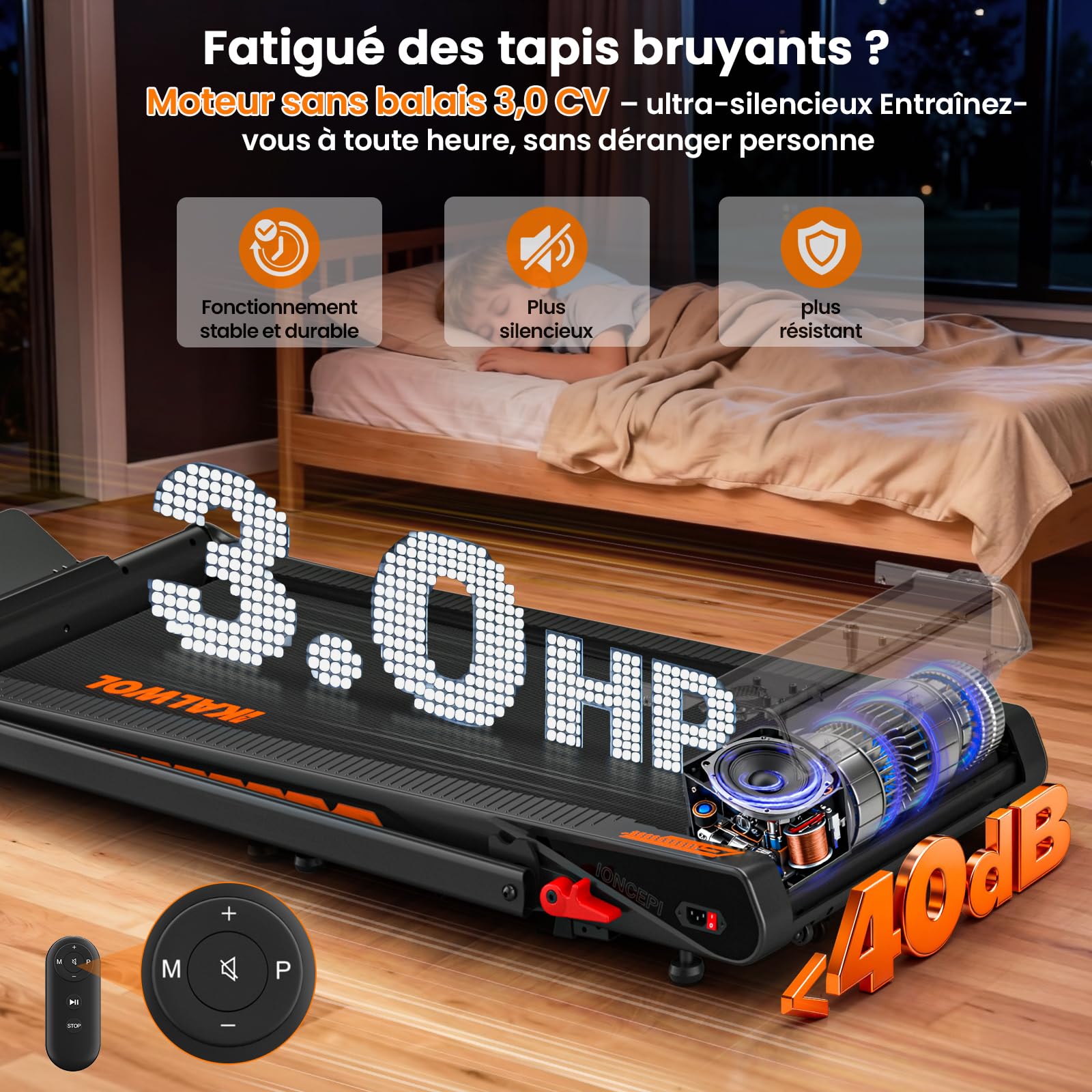 Tapis de Course, 6 en 1 Tapis de Marche Pliable avec Enceinte Bluetooth – Inclinaison 10%, Moteur Silencieux 3,0 CV, 12 KM/H, 12 Programmes, APP & Télécommande, Charge 160 kg – pour Maison & Bureau