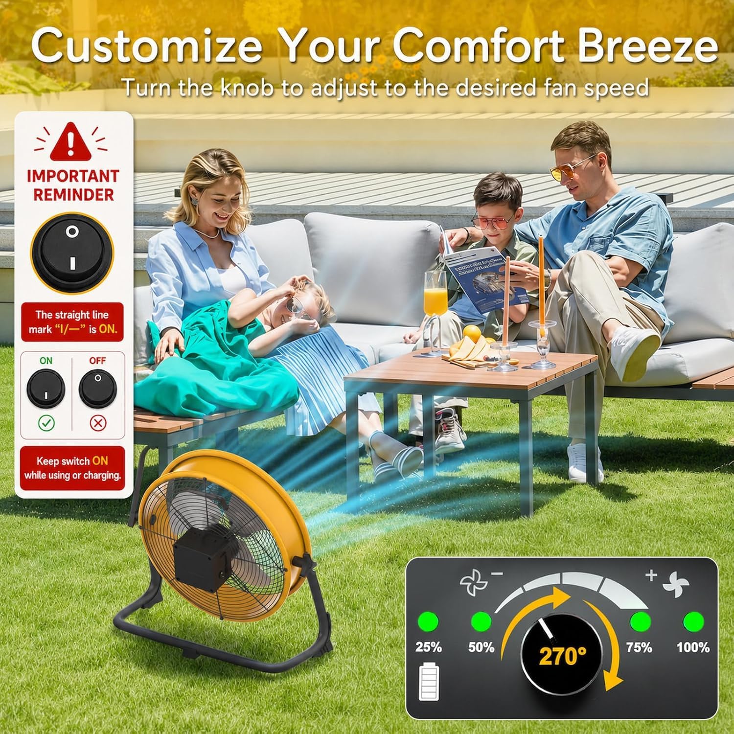 T-SUNUS Ventilatore da Pavimento Silenzioso, Ventilatore Industriale da Pavimento Potente, Ricaricabile tramite USB, Regolazione continua della Velocità per Magazzino Officina Fabbrica Campeggio