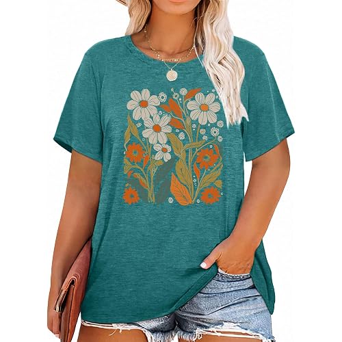 HDLTE Plus Size Tops for Women Short Sleeve Shirt Summer Casual Blouse Cute Graphic Tees Trendy Loose fit Tshirts
