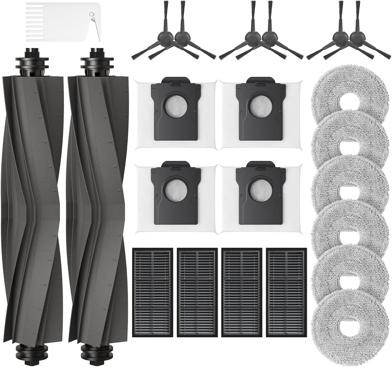 23 Pcs Replacement Parts for Dreame L10s Ultra Gen 2/ L10s Pro Ultra Heat/ X30 Ultra/Mova E30 Ultra Robot Vacuum and Mop, 2 Main Brush, 6 Mop Pads, 4 Dust Bags, 4 Filters, 6 Side Brush, 1 Clean Brush
