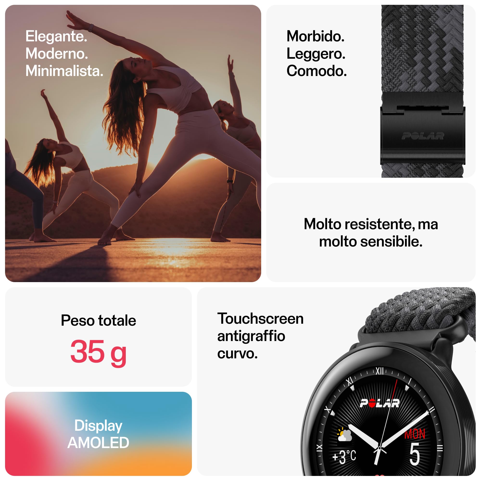Polar Ignite 3 - Smartwatch con GPS per fitness con cinturino in filo intrecciato nero, analisi del sonno, display AMOLED, activity tracker 24/7, FC, allenamenti personalizzati e guida vocale