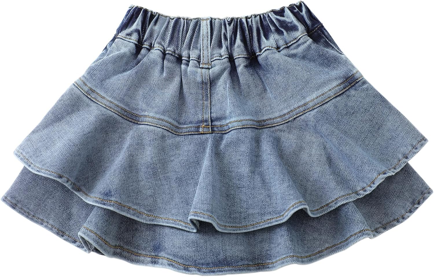 Flofallzique Little Girl's Denim Skirts Mini Flared Pleated Toddler Jean Skorts with Shorts Underneath - Image 4