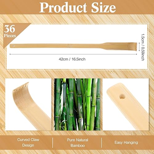 Miniatura 2 de Yinkin Paquete de 36 rascadores de espalda de bambú a granel, masajeador manual tradicional de espalda, rascador largo de madera para alivio de