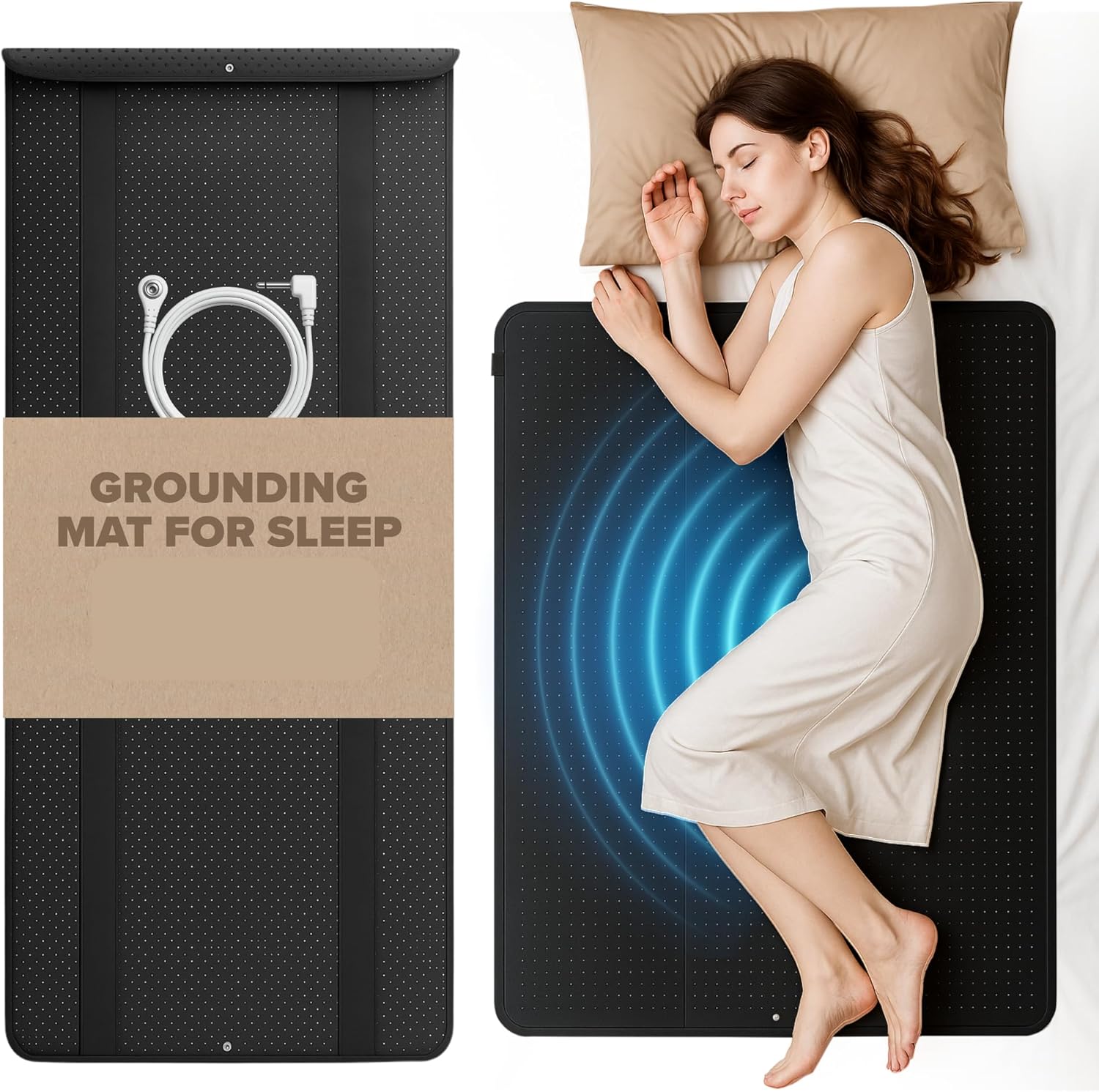 Grounding Mat for Bed Earthing Mat Grounding Pad PU Leather Conductive Sleep Pad with Breathable Surface, Surge-Resistant Cord – Anti-Slip, Easy Setup, Sleep Support Mat Kit
