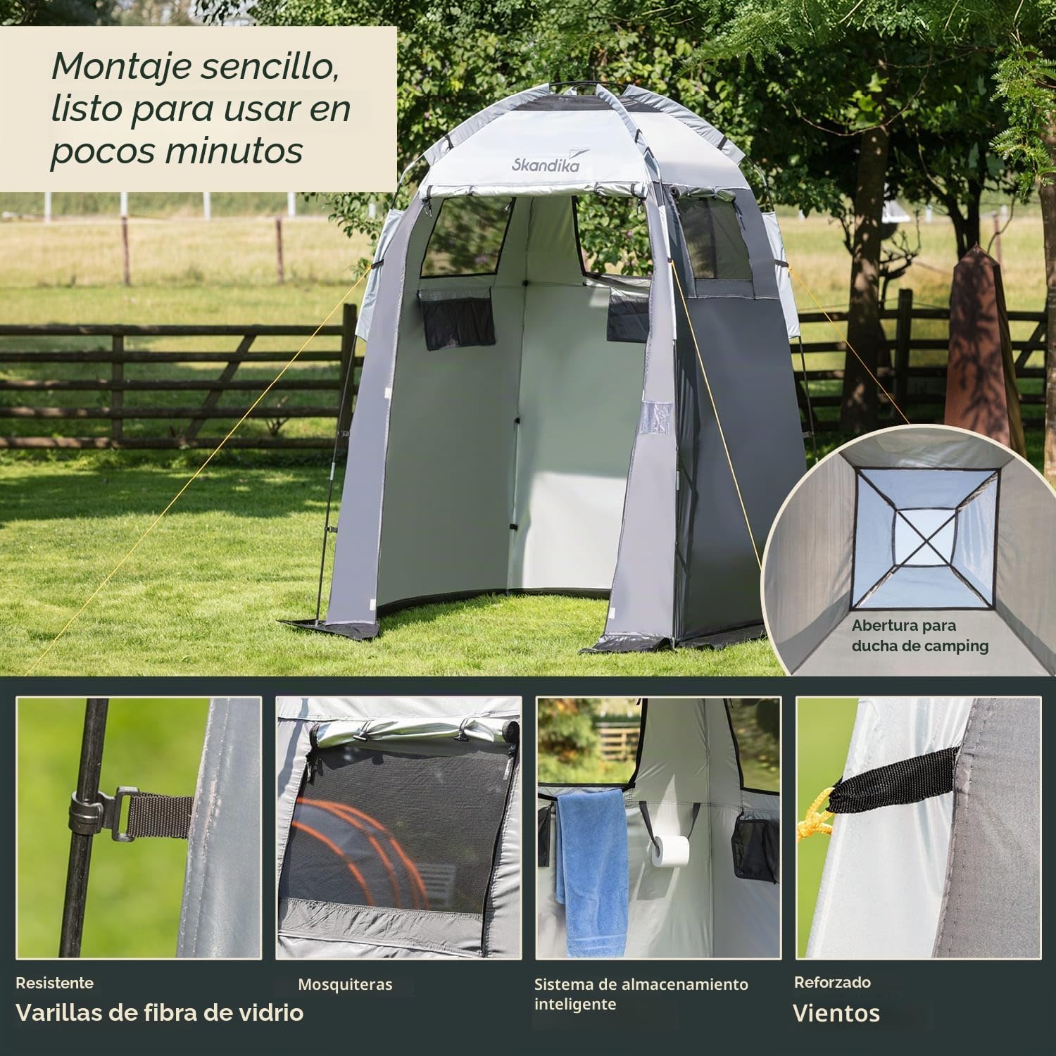 Skandika Tienda Ducha de Camping 230 cm Altura con Suelo Separado 3 Ventanas Protección