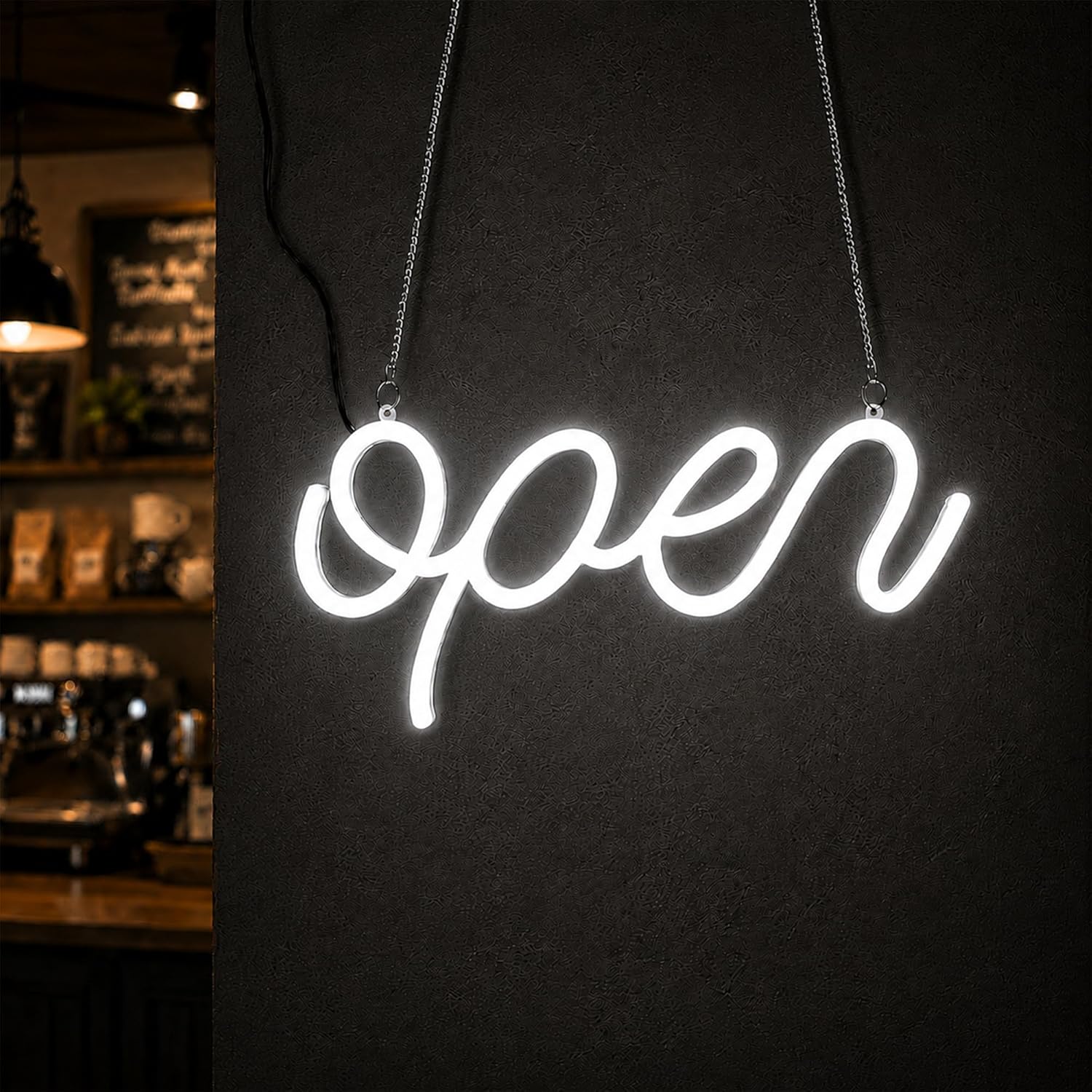 HiNeon LED Neon Open Sign for Business 15x7in w/ON/OFF Switch, Bright Lighted Open Sign for Window, Light Up Open Signs for Shop Cafe Salon Boutique Bar (White)
