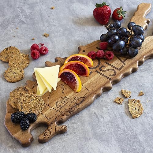 Miniatura 6 de Totally Bamboo Rock & Branch Origins Series Tabla de cortar en forma de isla larga y bandeja para servir charcutería, incluye corbata para colgar
