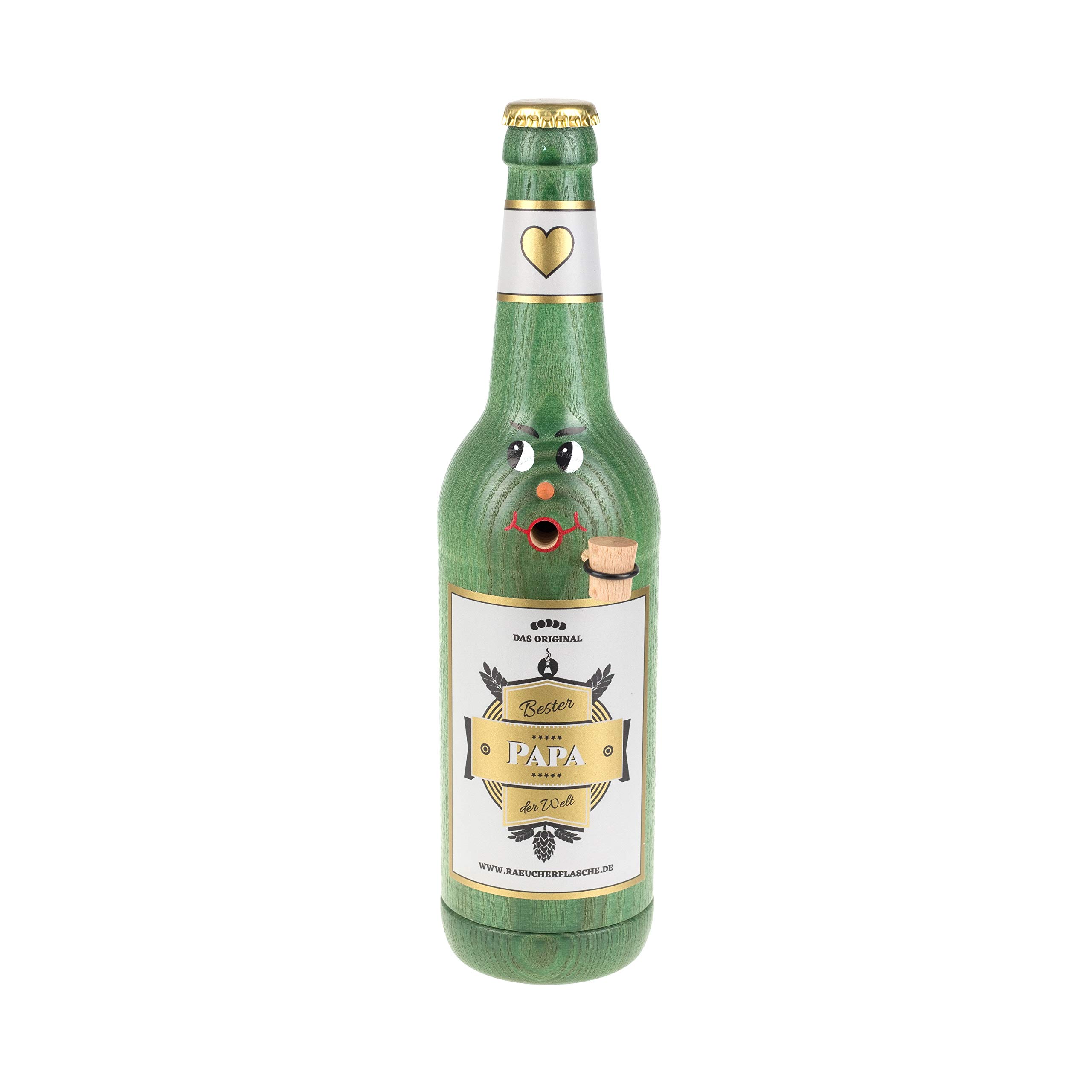 Räucherflasche - Räuchermännchen Räuchergefäß Keramik Vatertag Muttertag (Longneck 0,5 - Bester Papa, grün)
