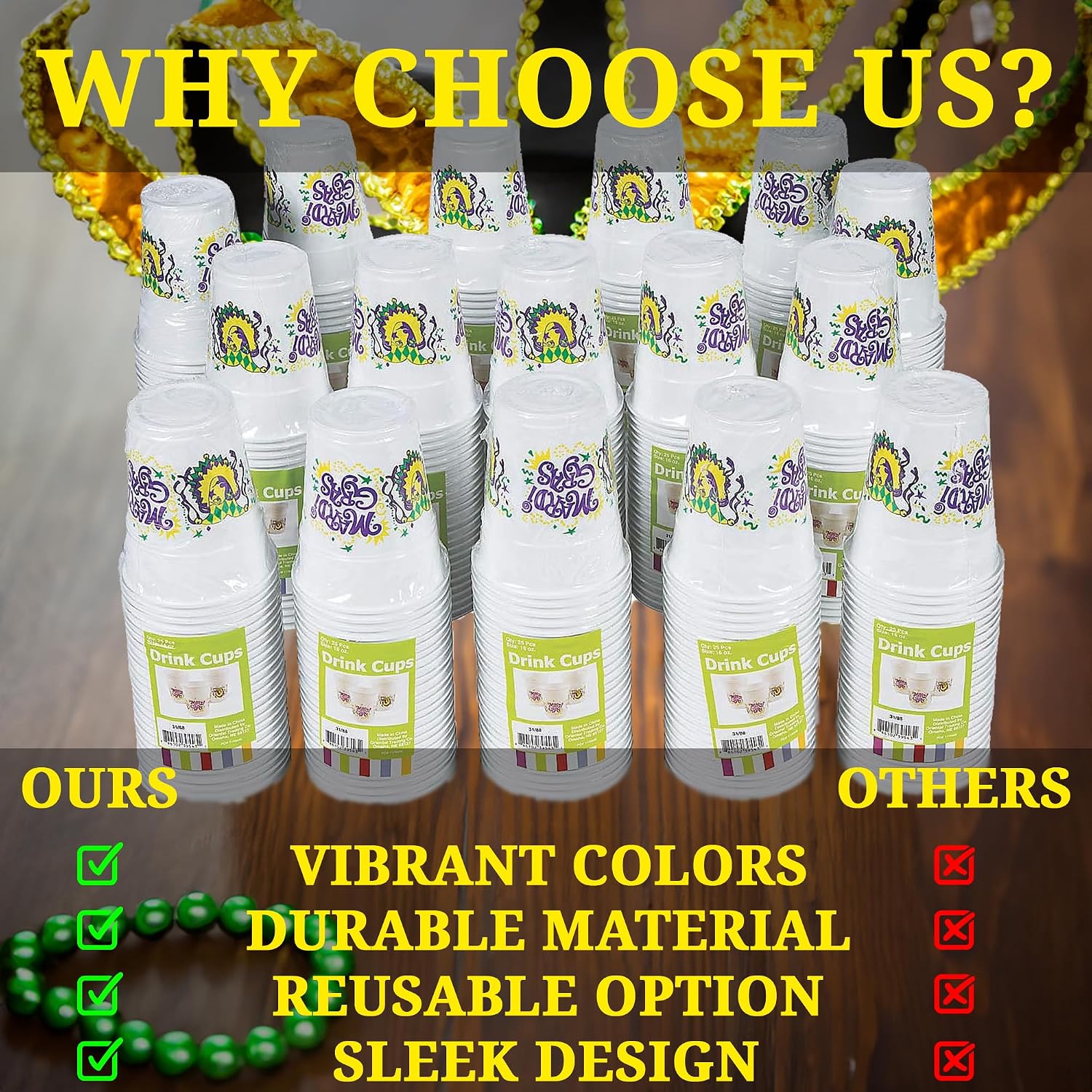 Fun Express Bulk Mardi Gras Plastic Cups - Party Supplies - 400 Pieces