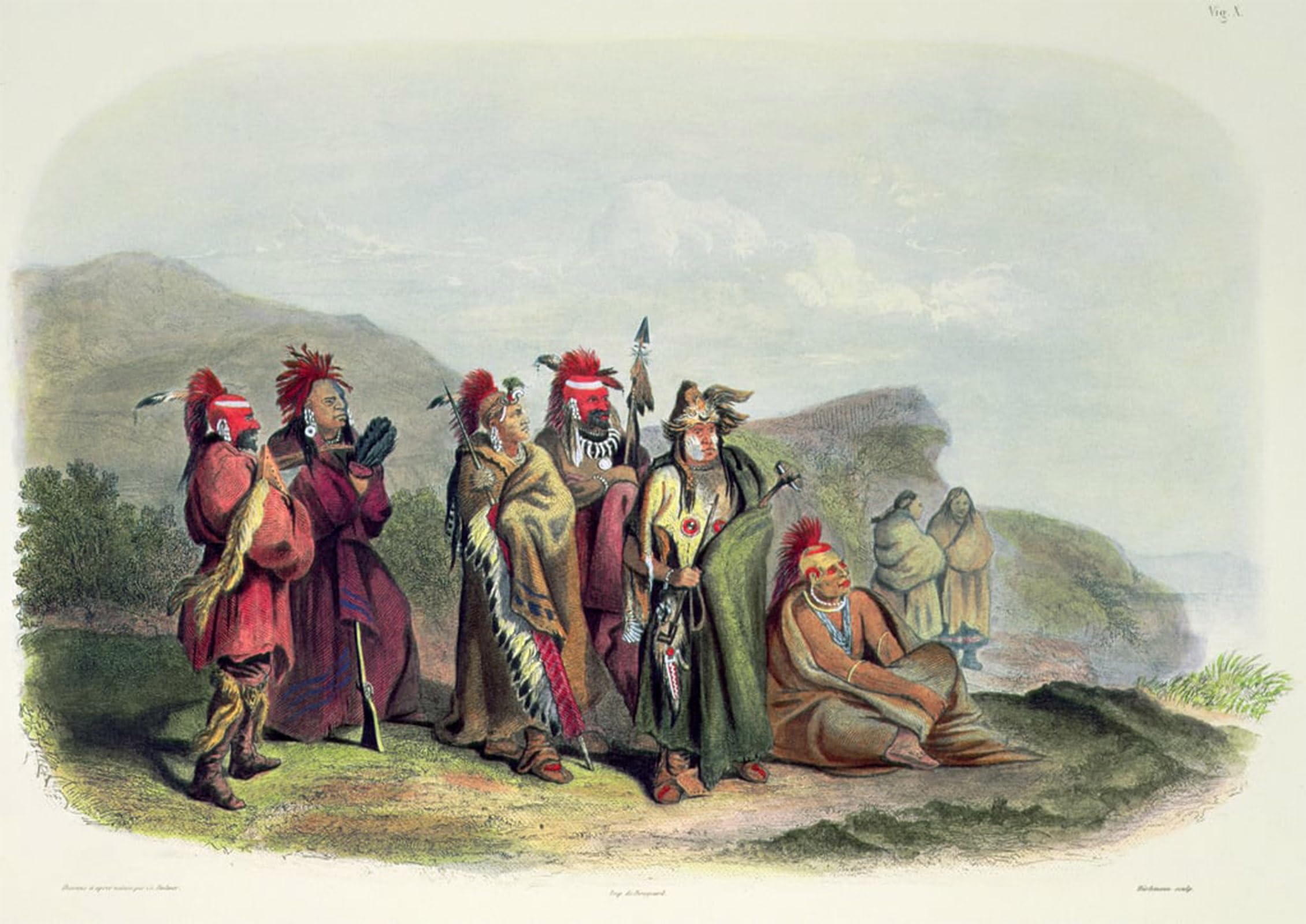 RZHRHJES Abstract Painting Poster Art Print Canvas Print Poster Saukie and Indians by Karl Bodmer Landscape Canvas Painting for Office Decor 60x90cm