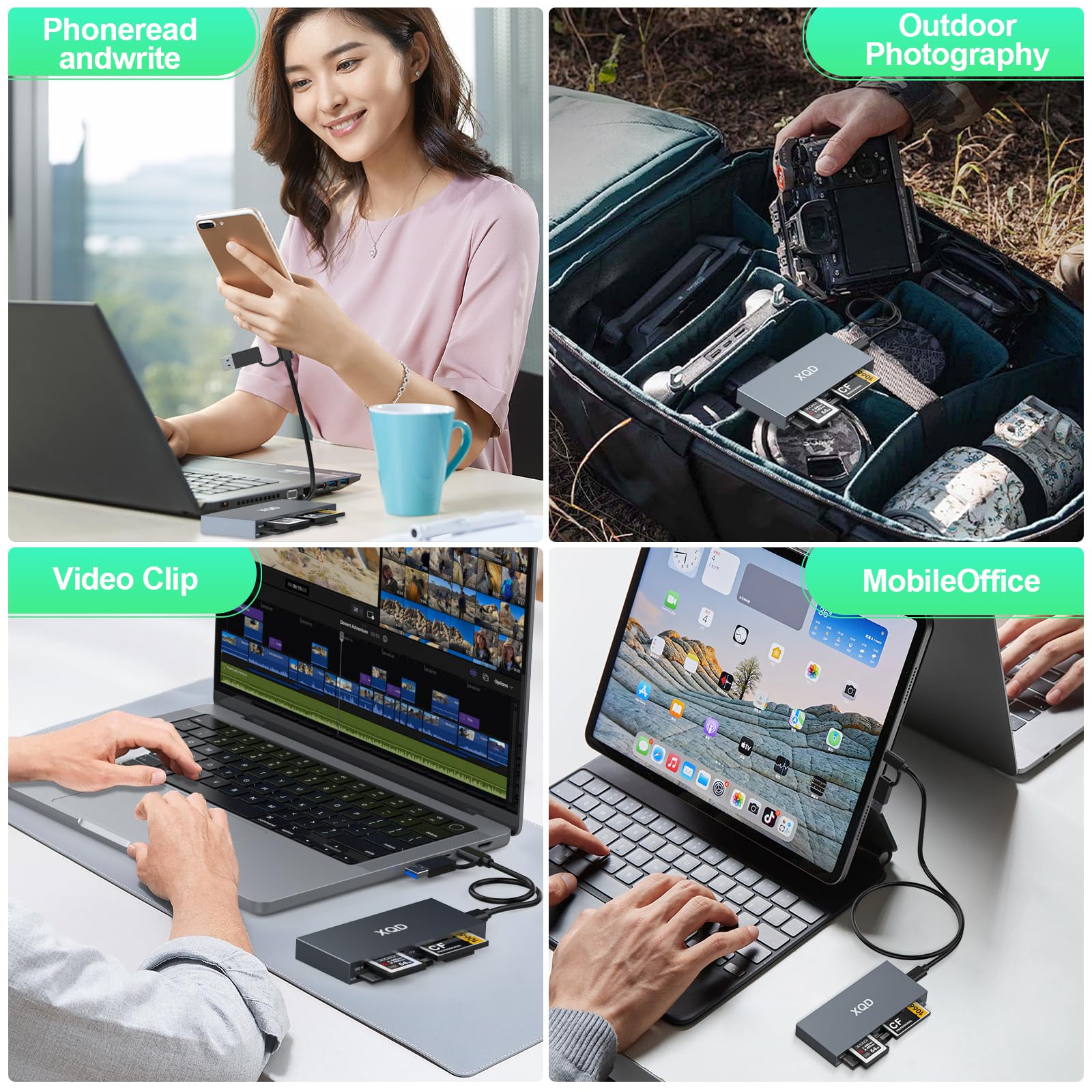 Lettore di schede XQD 8 in 1 da 10 Gbps, lettore USB C Multi XQD per Sony G/M Series, Lexar 2933x/1400x USB Mark XQD Card/CF/XD/MS/TF/SD, lettore di schede di memoria USB 3.0 per Windows/Mac OS/Linux