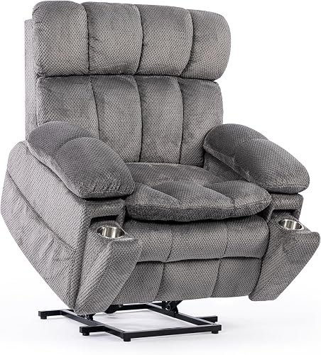Dual Motor Power Lift Chair 26" Extra Wide Recliner Chair for Elderly with Headrest, Flip Arm Storage,Massage & Heat,Oversized Lay Flat Recliner with Cupholders,USB Ports,Type C,Zero Gravity